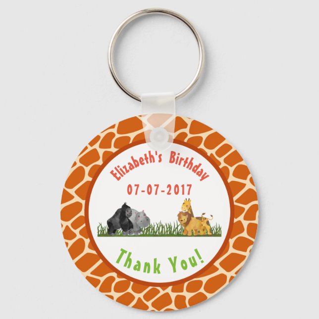 Safari Jungle Animal Illustration Birthday Thanks Key Ring (Front)