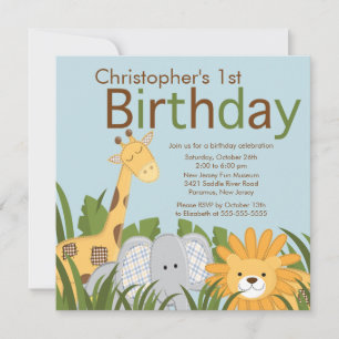 Safari Jungle Animal Kid Birthday Party Invitation