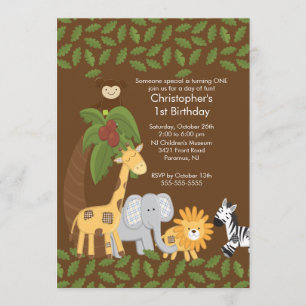 Safari Jungle Animal Kid Birthday Party Invitation