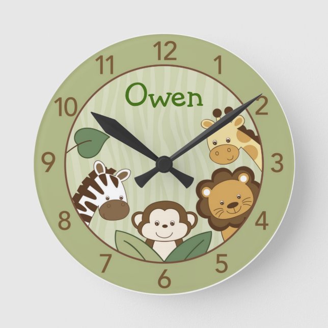 Safari Jungle Animal Personalised Wall Clock (Front)