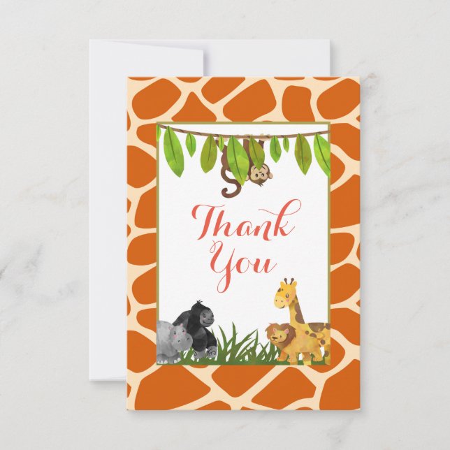 Safari Jungle Animal Theme Party Thank You (Front)
