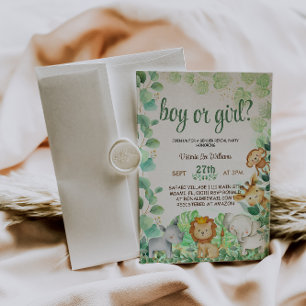 Safari Jungle Animal Watercolor gender reveal Invitation