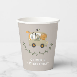 Safari Jungle Animals 1st Birthday Custom Name Paper Cups