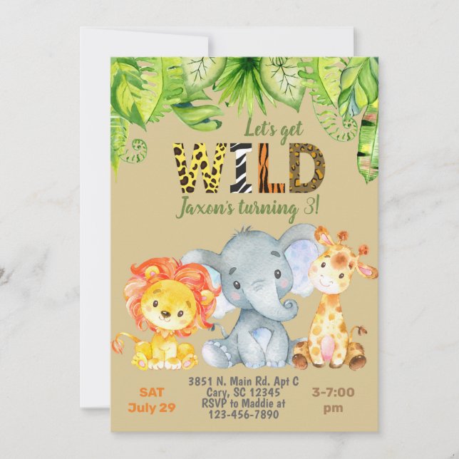 Safari Jungle animals 3rd birthday invitation. Invitation (Front)