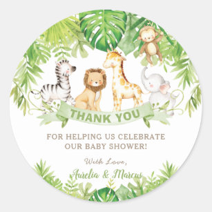 Safari Jungle Animals Baby Shower Boy Green Forest Classic Round Sticker