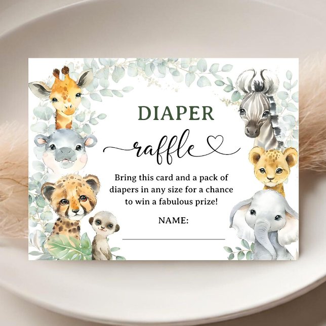 Safari Jungle Animals Baby Shower Diaper Raffle Enclosure Card (Creator Uploaded)