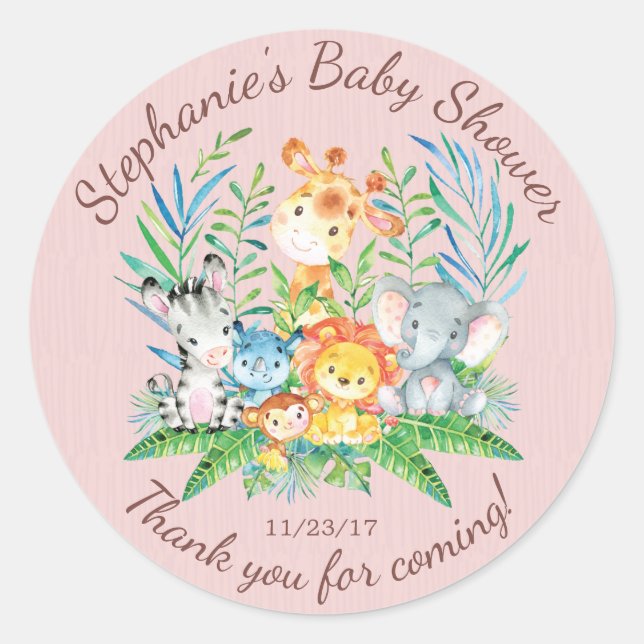 Safari Jungle Animals Baby Shower Favour Sticker (Front)