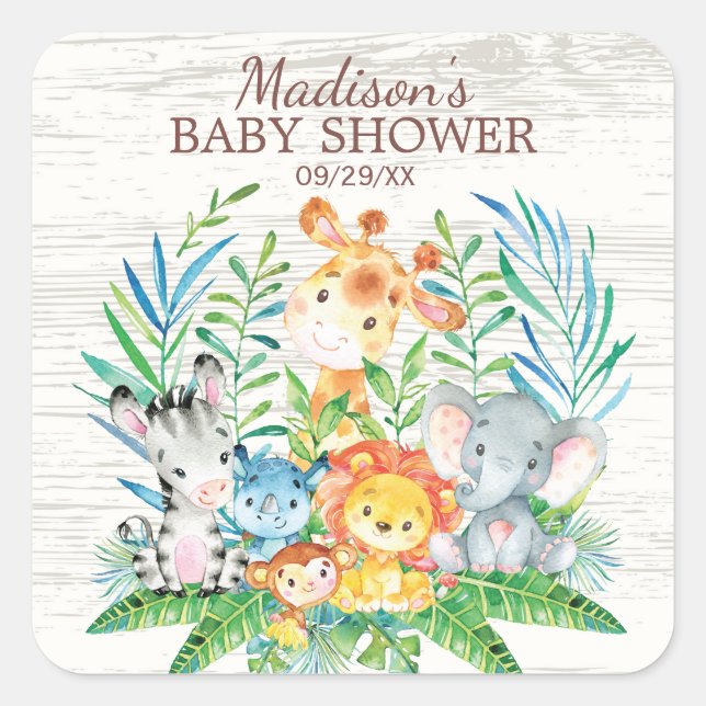 Safari Jungle Animals Baby Shower Favour Sticker (Front)