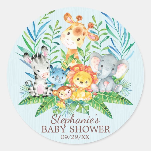 Safari Jungle Animals Baby Shower Favour Sticker (Front)