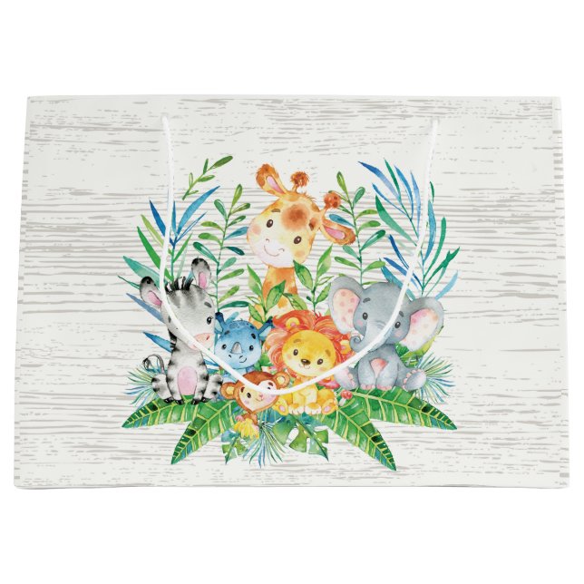 safari Jungle Animals Baby Shower Gift Bag (Front)