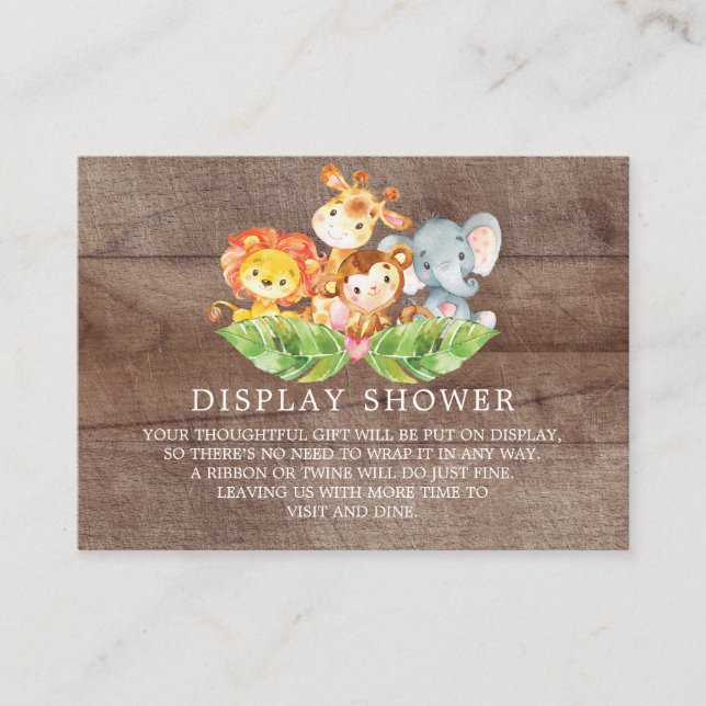 Safari Jungle Animals Baby Shower Gift Display Enclosure Card (Front)