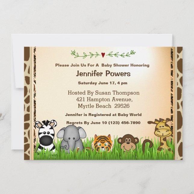 Safari Jungle Animals Baby Shower Invitation (Front)