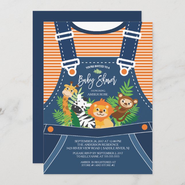 Safari Jungle Animals Baby Shower Invitation (Front/Back)