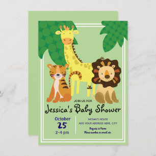 Safari Jungle Animals Baby Shower Invitation