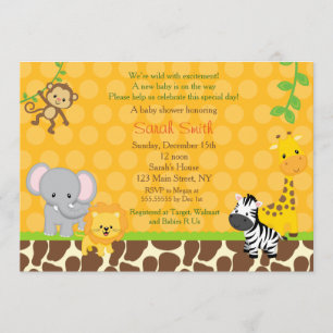Safari Jungle Animals Baby Shower Invitations