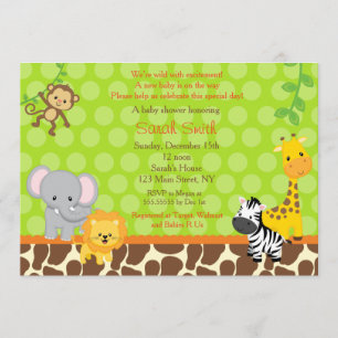 Safari Jungle Animals Baby Shower Invitations