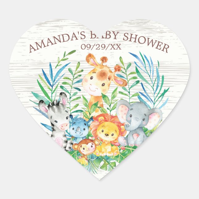 Safari Jungle Animals Baby Shower Sticker (Front)