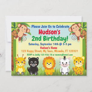 Safari Jungle animals birthday invitation