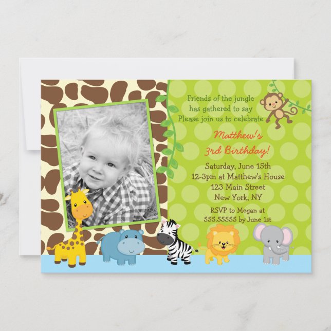 Safari Jungle Animals Birthday Party Invitations (Front)
