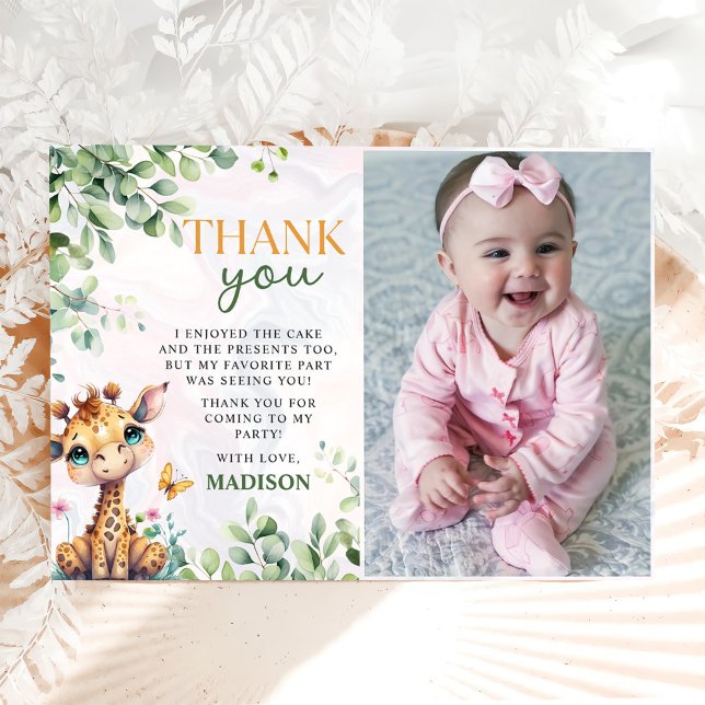 Safari Jungle Animals Birthday Photo Thank You Card (Creator Uploaded)