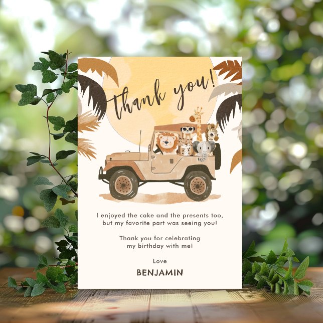 Safari Jungle Animals Birthday  Thank You Card (Creator Uploaded)