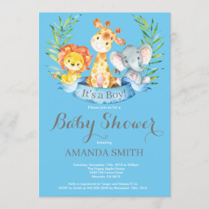 Safari Jungle Animals Boy Baby Shower Invitation