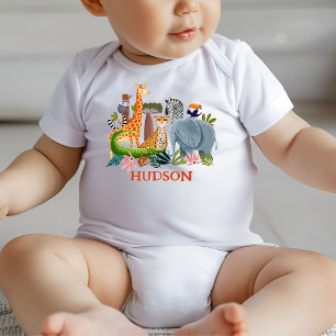 Safari jungle animals boy birthday baby bodysuit