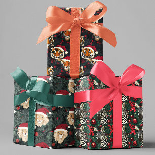 Safari Jungle Animals Christmas Lion Tiger Zebra Wrapping Paper Sheet