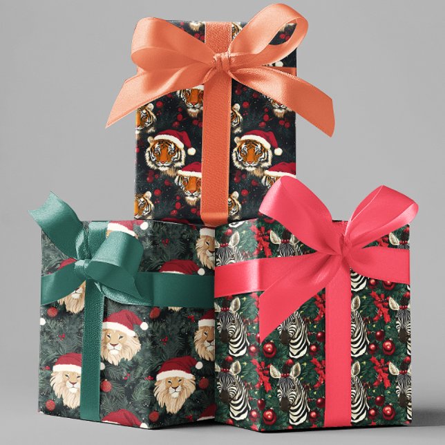 Safari Jungle Animals Christmas Lion Tiger Zebra Wrapping Paper Sheet (Creator Uploaded)