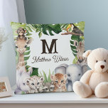 Safari jungle animals cute baby boy name nursery cushion<br><div class="desc">Welcome your baby boy to a world of adventure with the Safari Jungle Animals Baby Boy Nursery Pillow, a charming addition to his first sanctuary. This pillow features a delightful array of watercolor tropical and jungle animals, bringing a playful yet serene vibe to the nursery decor. Personalize it with your...</div>