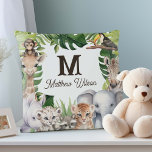 Safari jungle animals cute baby boy name nursery cushion<br><div class="desc">Welcome your baby boy to a world of adventure with the Safari Jungle Animals Baby Boy Nursery Pillow, a charming addition to his first sanctuary. This pillow features a delightful array of watercolor tropical and jungle animals, bringing a playful yet serene vibe to the nursery decor. Personalise it with your...</div>