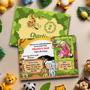 Safari Jungle Animals Cute Photo Birthday Party Invitation