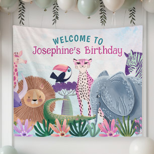 Safari jungle animals girl custom banner