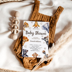 Safari Jungle Animals & Hearts Modern Baby Shower Invitation