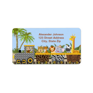 Safari Jungle Animals in Train Address Label