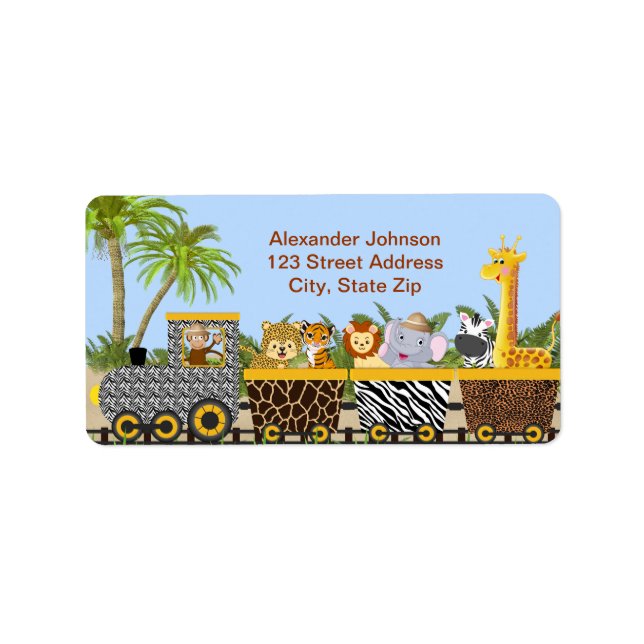 Safari Jungle Animals in Train Address Label (Front)