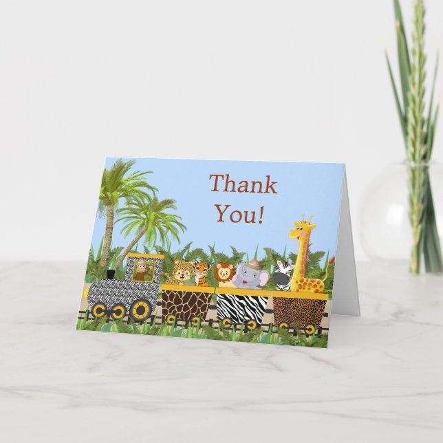 Safari Jungle Animals in Train Thank You Card (Front)