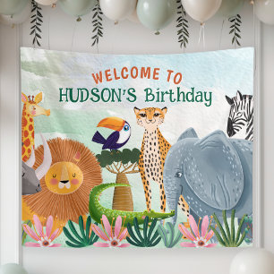 Safari jungle animals kid birthday custom banner