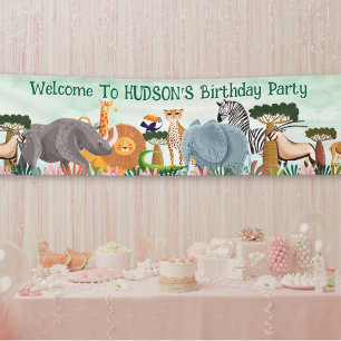 Safari jungle animals kid birthday custom long banner