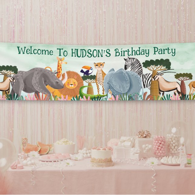 Safari jungle animals kid birthday custom long banner (Creator Uploaded)