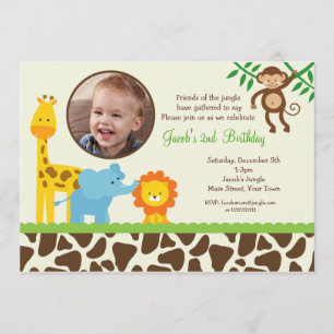 Safari Jungle Animals Photo Birthday Invitations
