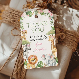 Safari Jungle Animals Pink Floral Party Thank You Gift Tags