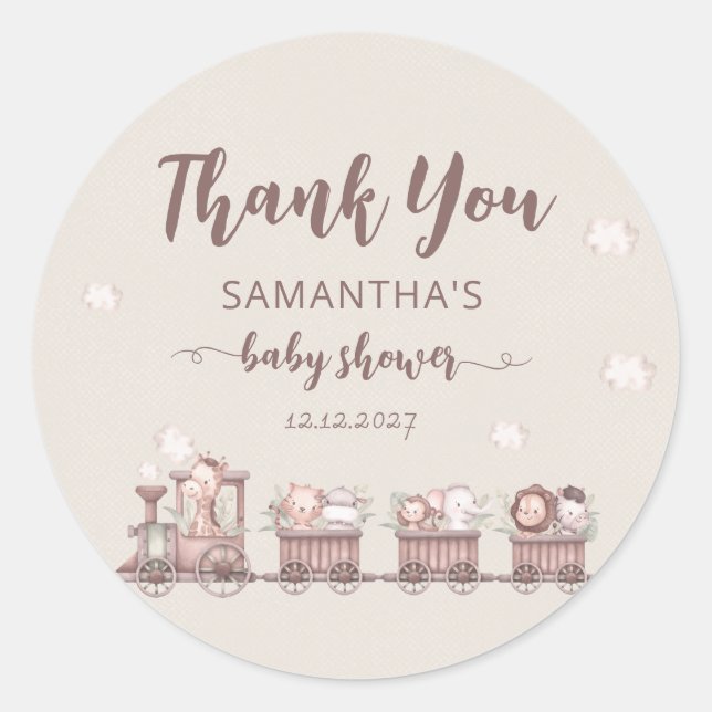 Safari Jungle Animals Train Baby Shower Thank You  Classic Round Sticker (Front)