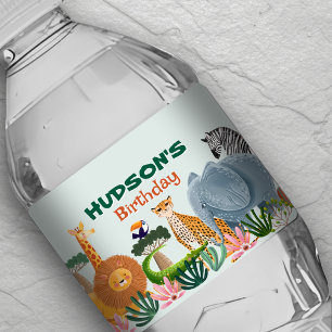 Safari jungle animals water bottle Label