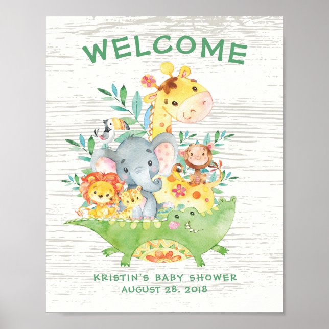 Safari Jungle Animals Welcome Baby Shower Poster (Front)