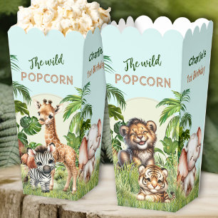 Safari Jungle Animals Wild 1st Birthday Popcorn Favour Box