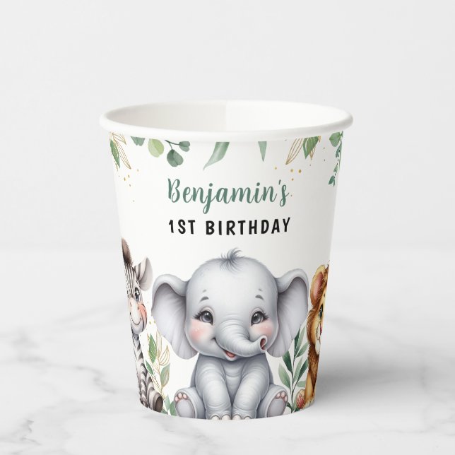 Safari Jungle Animals Wild One 1st Birthday Paper Cups (Left)