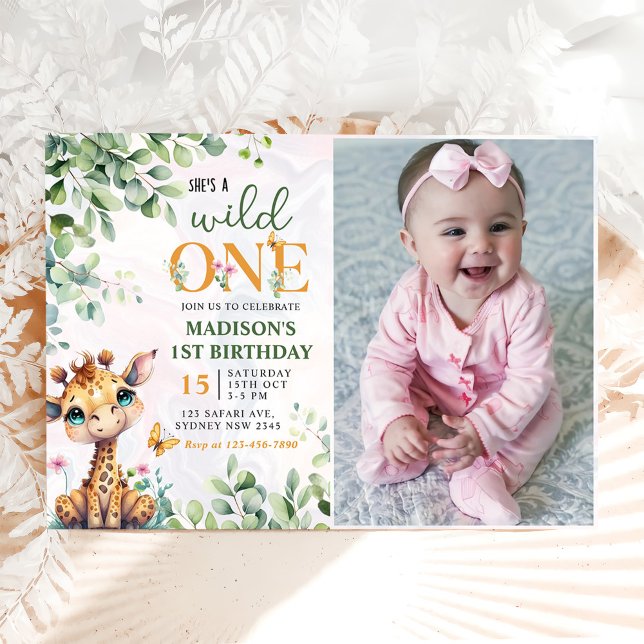 Safari Jungle Animals Wild One 1st Birthday Photo Invitation (Creator Uploaded)