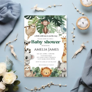 Safari Jungle Animals wild one boy Baby Shower Invitation