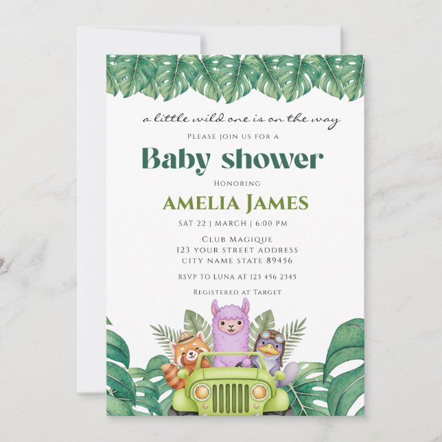 Safari Jungle Animals wild one boy Baby Shower  Invitation (Front)